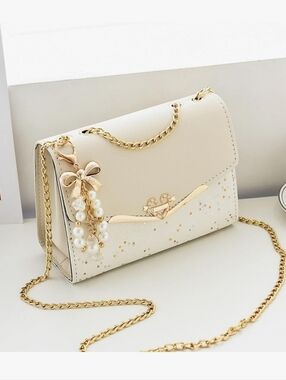 Elegant Cream Pearl-Accent Crossbody Bag for Women